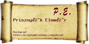 Prisznyák Elemér névjegykártya